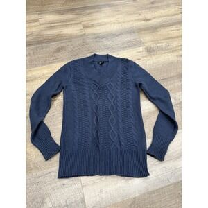 Guess Sweater Womens Small Blue Cable Knit Chunky V‎ Neck Comfort